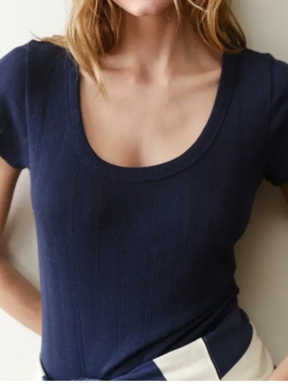 Tuckernuck Navy Pointelle Bridgette Scoop Neck Tee